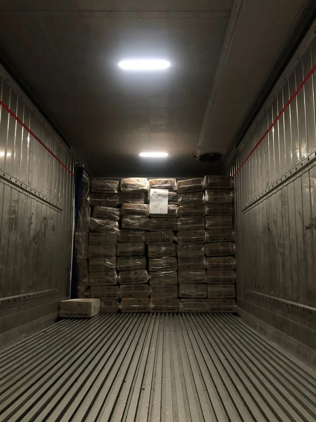 Export reefer container loaded with packed cartons